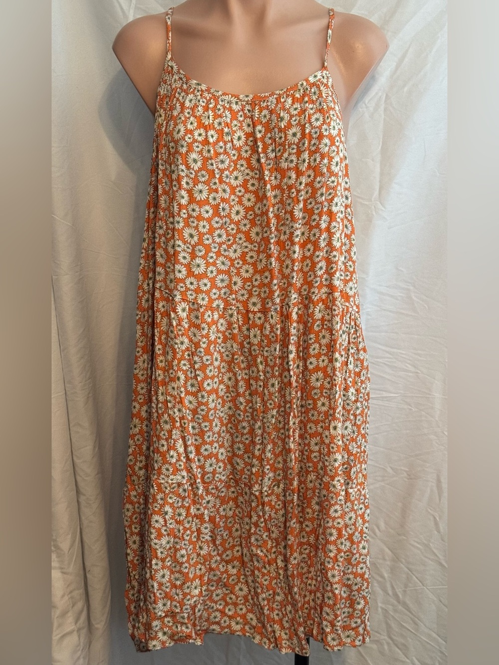 Daisy Print Orange Spaghetti Strap High Low  Sundress